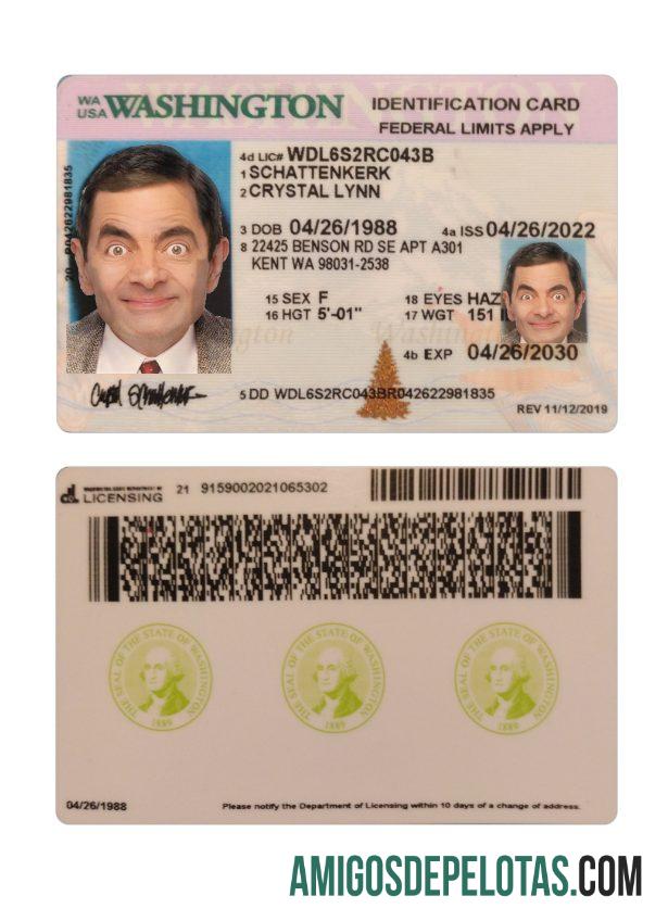 Cartão de identificação dos EUA Washington 2022 presente exemplo